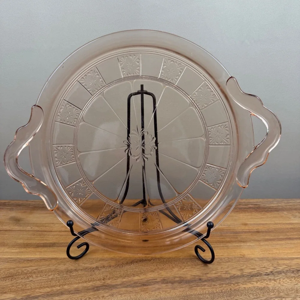 Jeannette Glass Pink Depression Glass Doric Pattern Round Serving Tray 12 inch